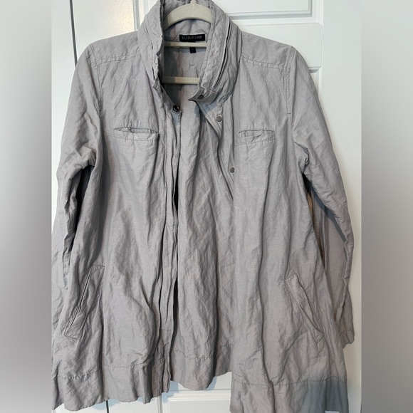 Eileen Fisher S Gray Crinkled Jacket. Tuck away hood - Picture 6 of 6